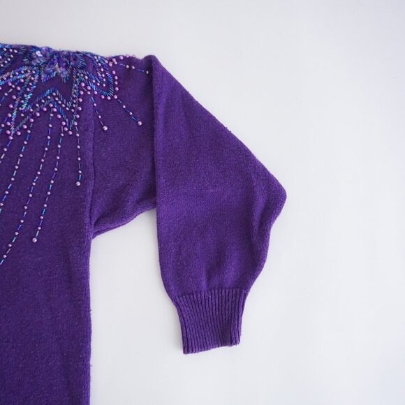 Vintage Alibi Beaded Sweater Purple 80s Whimsigoth Statement Glam S - Picture 4 of 10